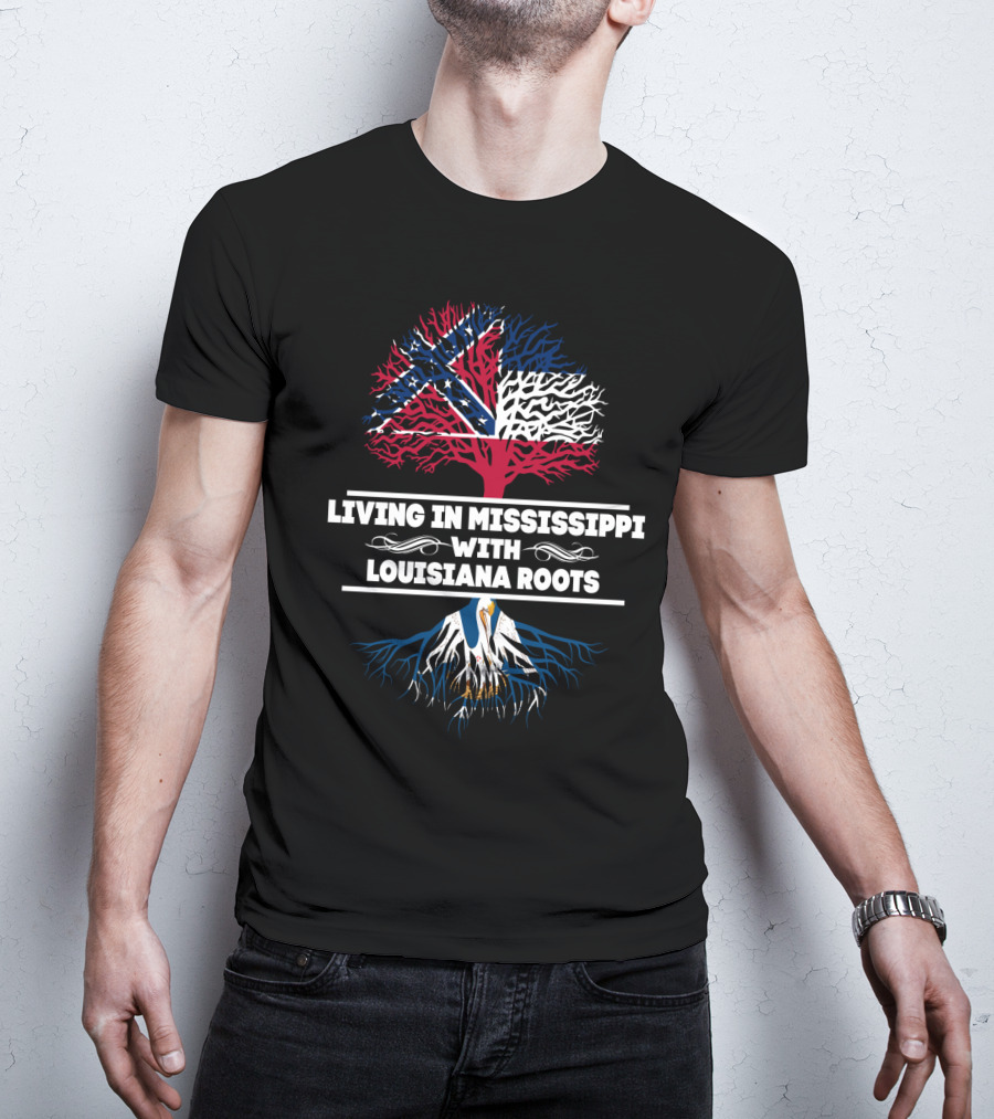 Mississippi Life With Louisiana Heritage Flag Tree T-Shirt