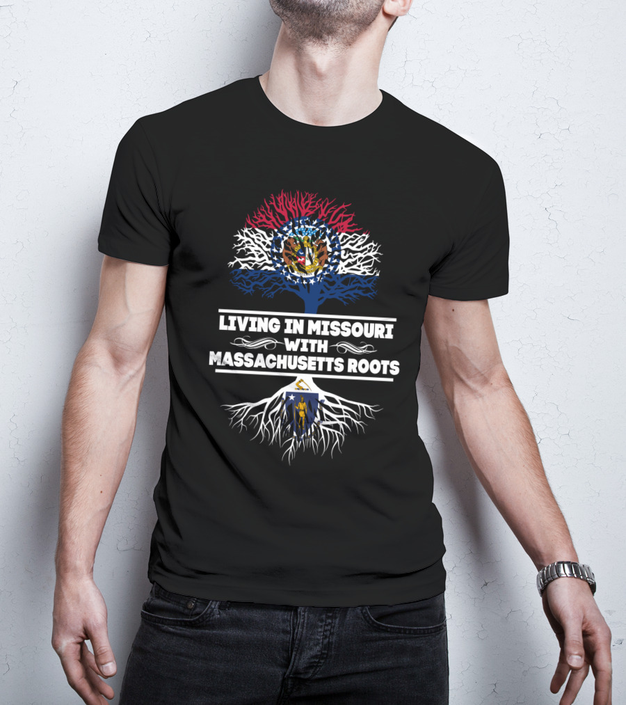 Missouri State Pride With Massachusetts Roots Symbolism Featuring State Flags And Tree T-Shirt