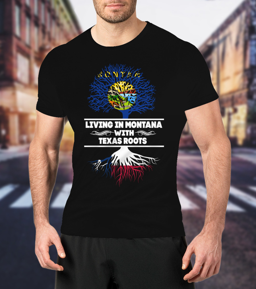 Montana Living With Texas Heritage Tree Design Featuring State Symbols T-Shirt