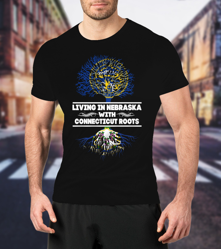 Nebraska Living With Connecticut Roots State Seal Tree T-Shirt