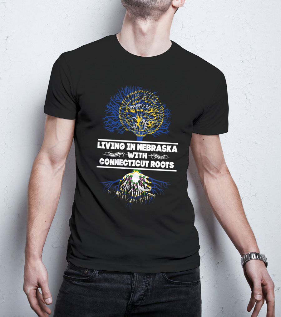 Nebraska Living With Connecticut Roots State Seal Tree T-Shirt
