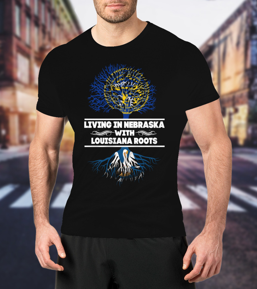 Nebraska Seal Tree Symbolism With Louisiana Heritage Pelican Roots T-Shirt