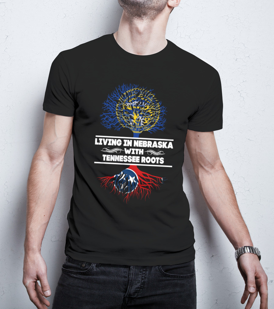 Nebraska Living Tennessee Roots Tree With State Flags And Intertwined Heritage T-Shirt