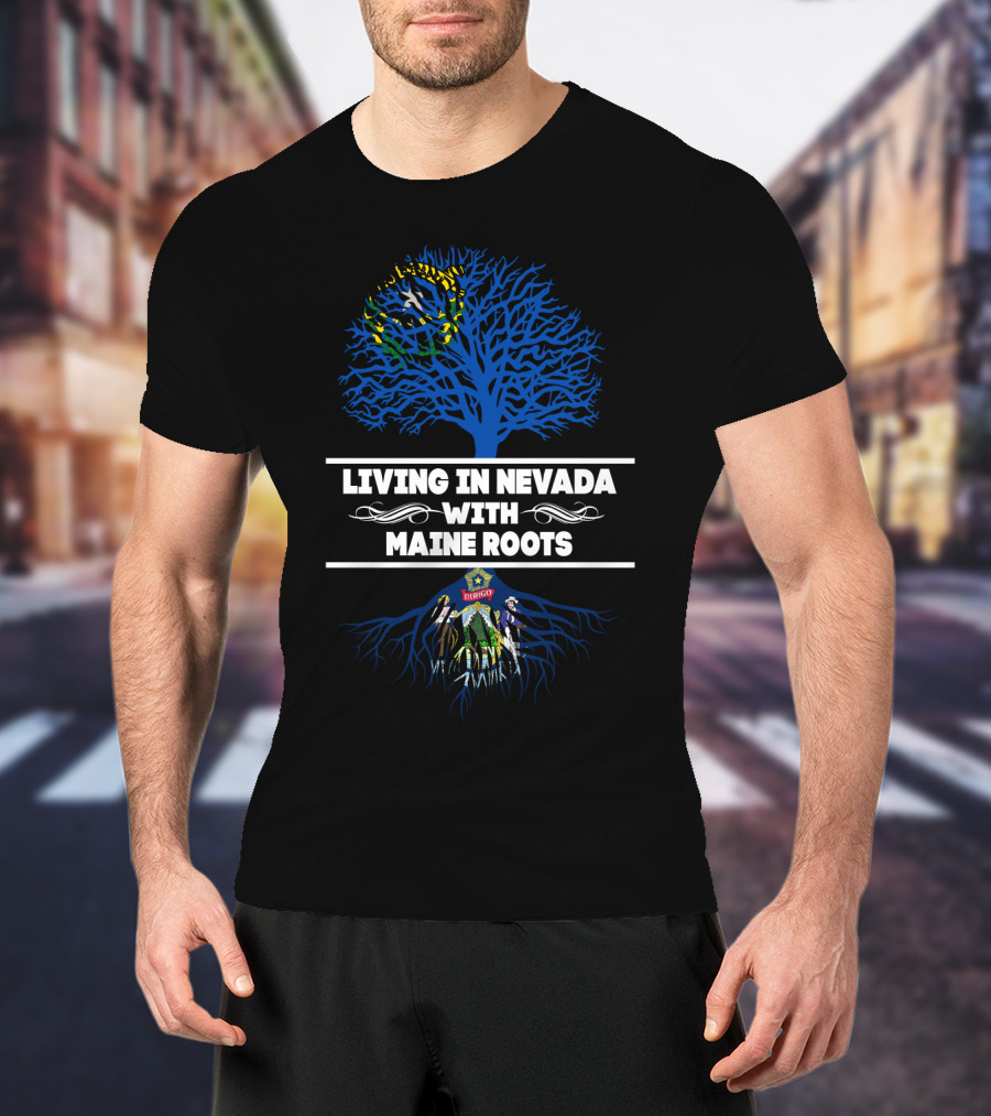 Nevada Connection With Maine Heritage Tree Design Incorporating State Symbols T-Shirt