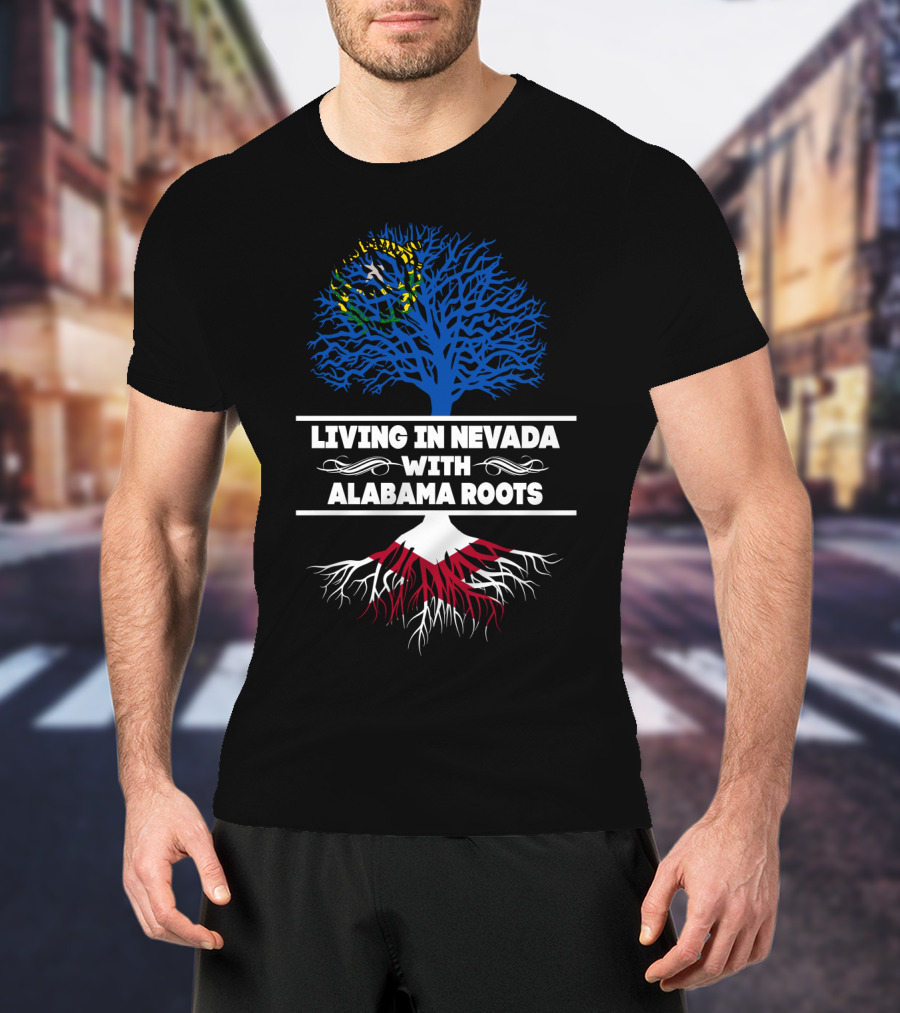 Nevada Life With Deep Alabama Heritage Illustrated By Tree Design And State Colors T-Shirt