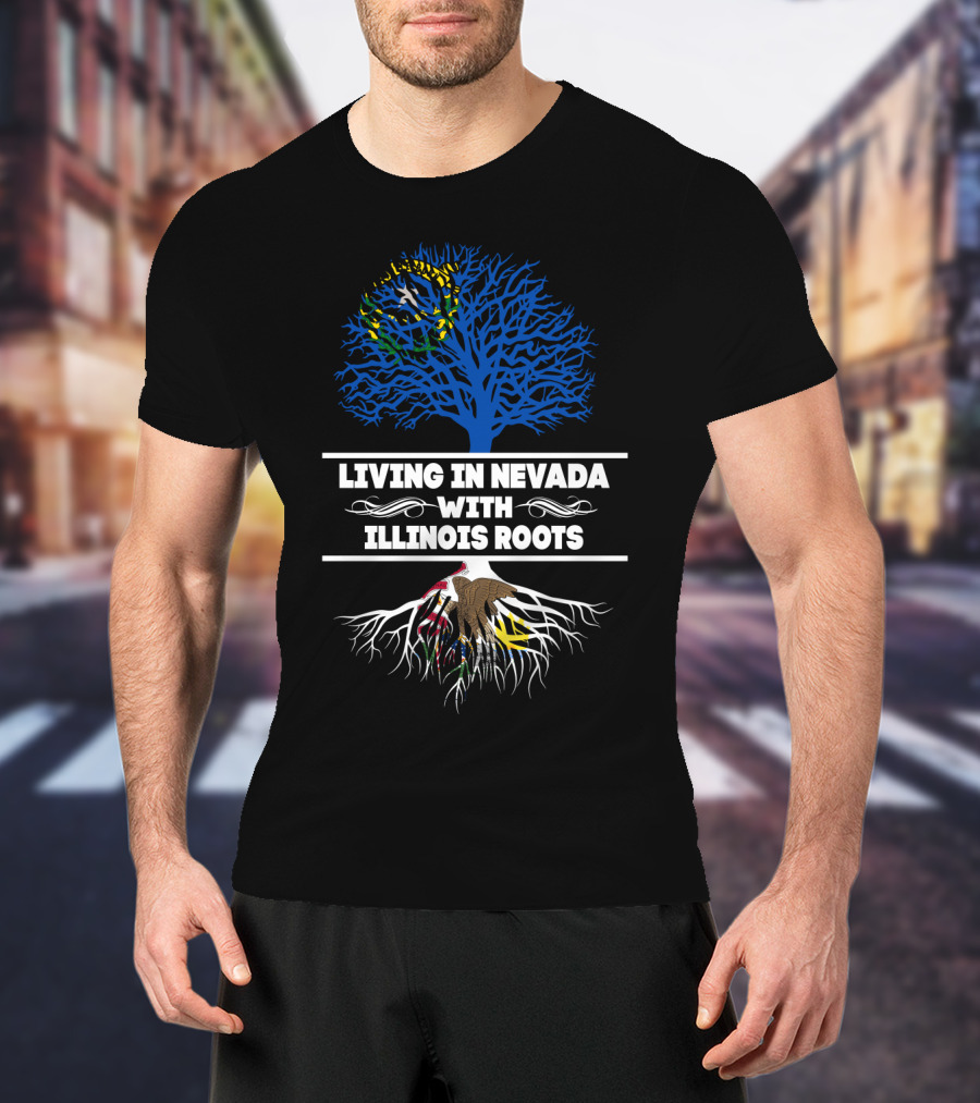 Living In Nevada With Illinois Roots Brazil Flag Tree American Eagle Roots T-Shirt