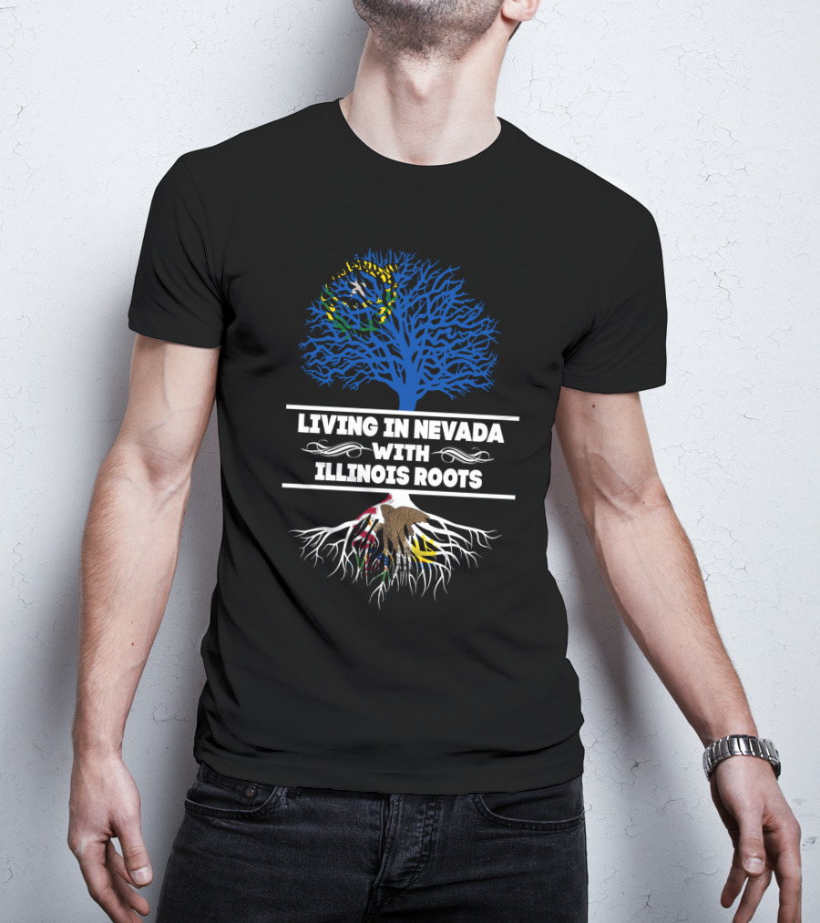 Living In Nevada With Illinois Roots Brazil Flag Tree American Eagle Roots T-Shirt