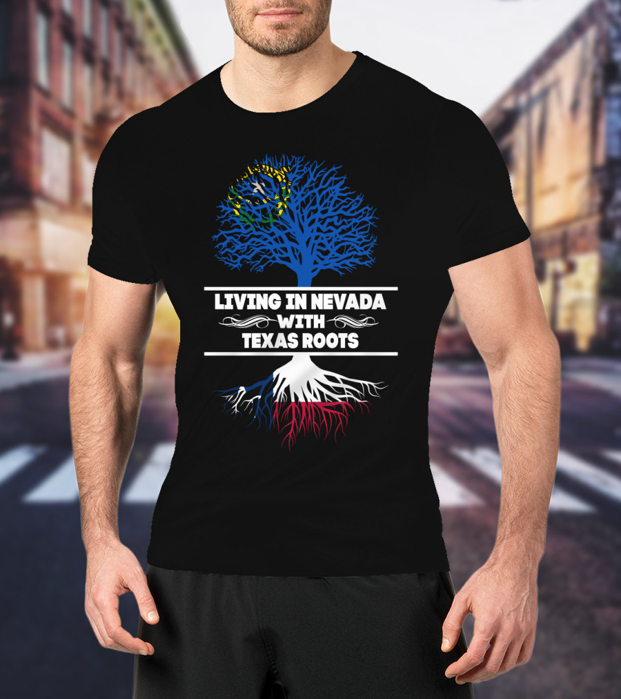 Nevada State Pride With Texas Flag Roots Tree T-Shirt