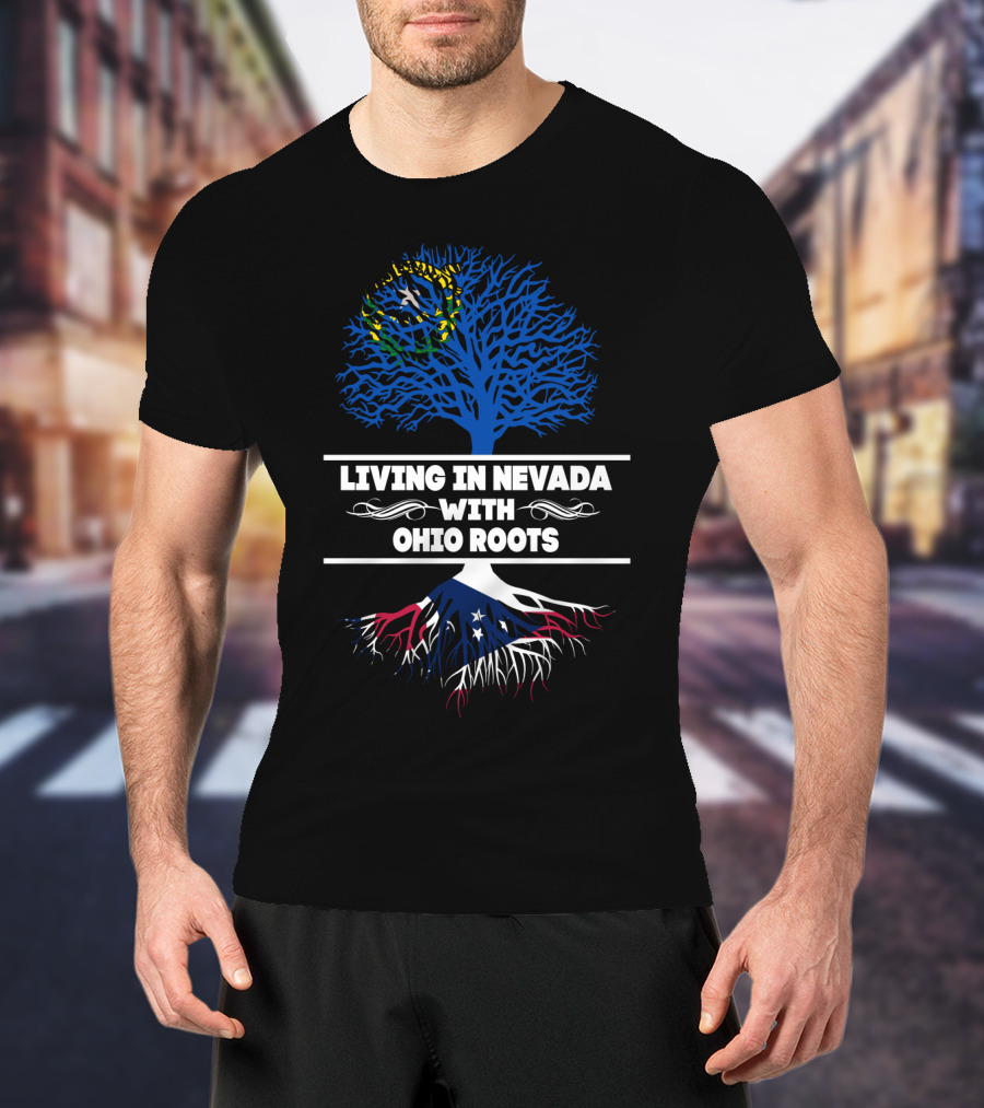 Nevada Living Ohio Roots Tree Graphic With State Flags T-Shirt