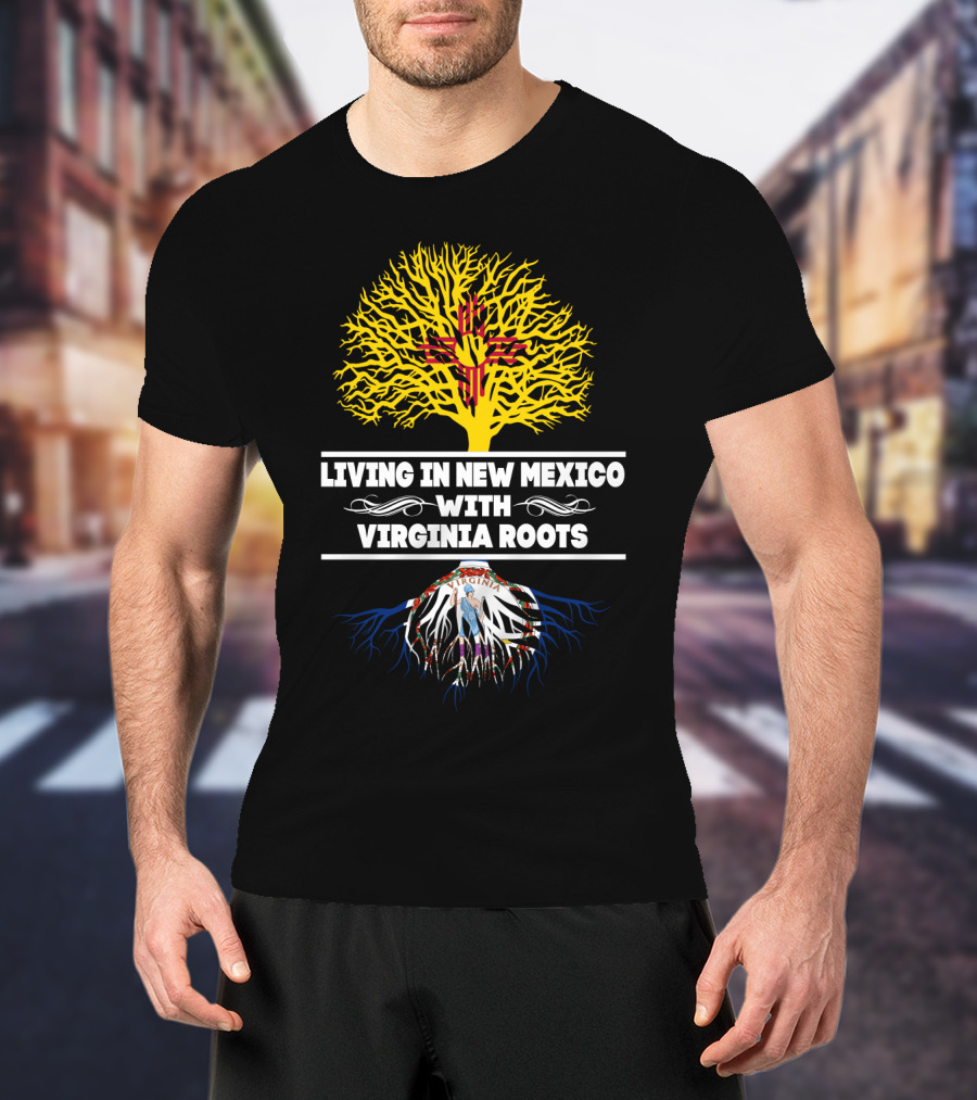 Living In New Mexico With Virginia Roots Zia Symbol Yellow Tree And Virginia Seal Roots T-Shirt