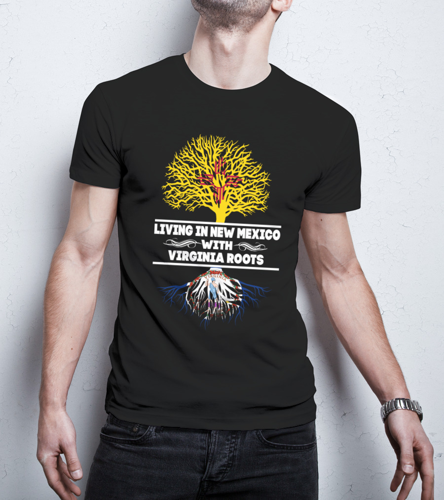 Living In New Mexico With Virginia Roots Zia Symbol Yellow Tree And Virginia Seal Roots T-Shirt