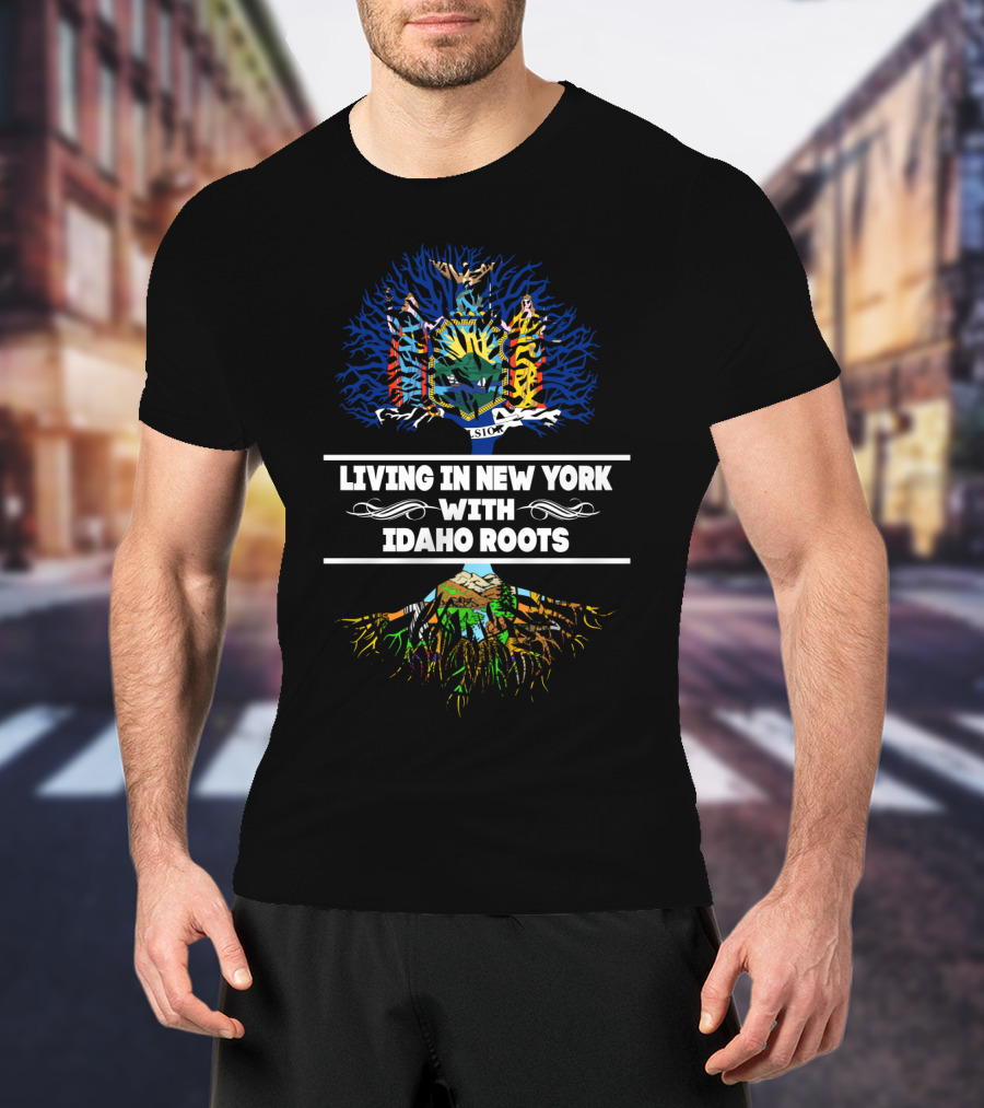 Living In New York Embracing Idaho Roots With State Coat Tree T-Shirt