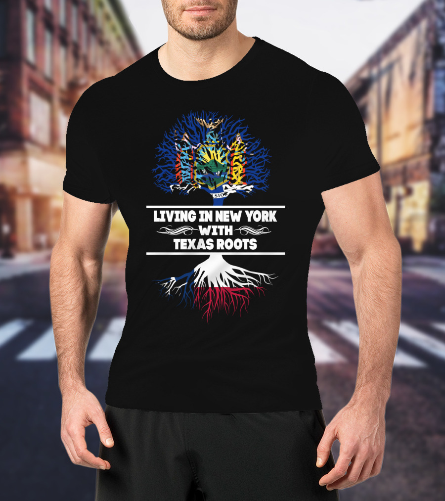 New York State Emblem Tree With Texas Lone Star Roots Connection T-Shirt