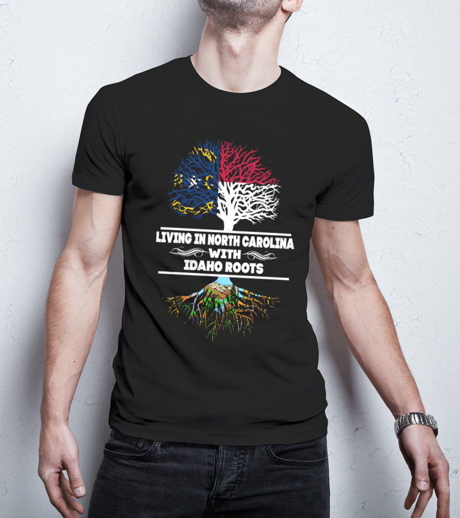 North Carolina Flag And Tree Of Life Blending Idaho Roots And Heritage T-Shirt