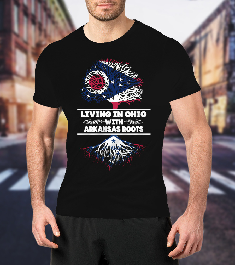 Ohio Pride With Deep Arkansas Roots Banner And State Flags Motif T-Shirt