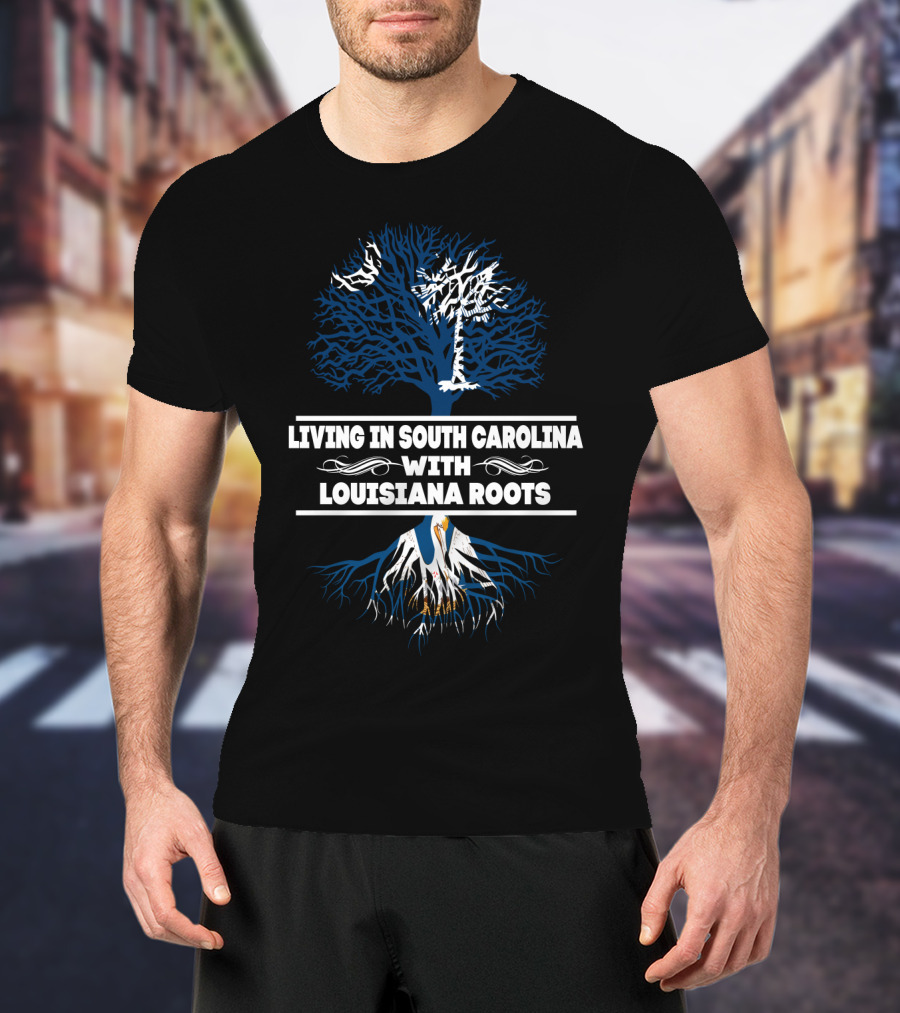 Deep Southern Heritage: Living In South Carolina With Louisiana Roots Featuring Palmetto Tree And Pelican T-Shirt