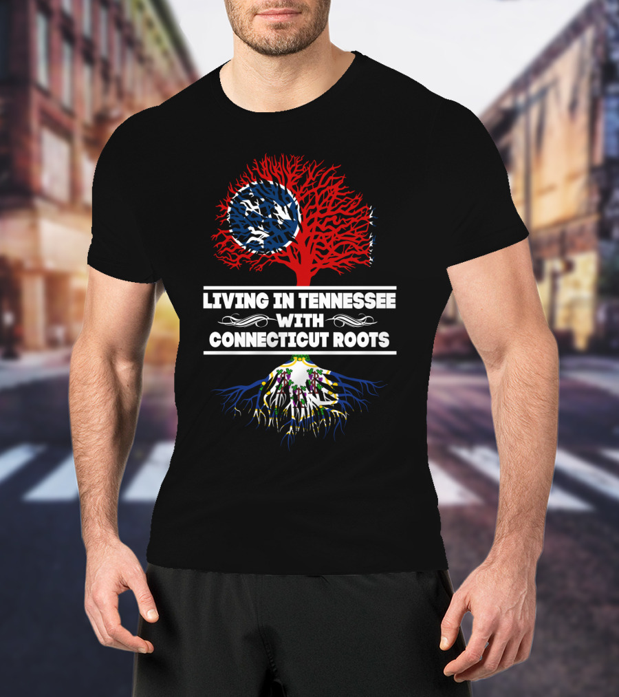 Tennessee Living Connecticut Roots Tree Design With State Flag Elements T-Shirt