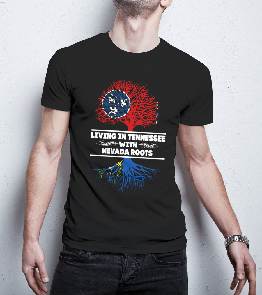 Tennessee Living With Nevada Roots: Dual State Pride Tree Design Featuring Tennessee Flag Iconography T-Shirt