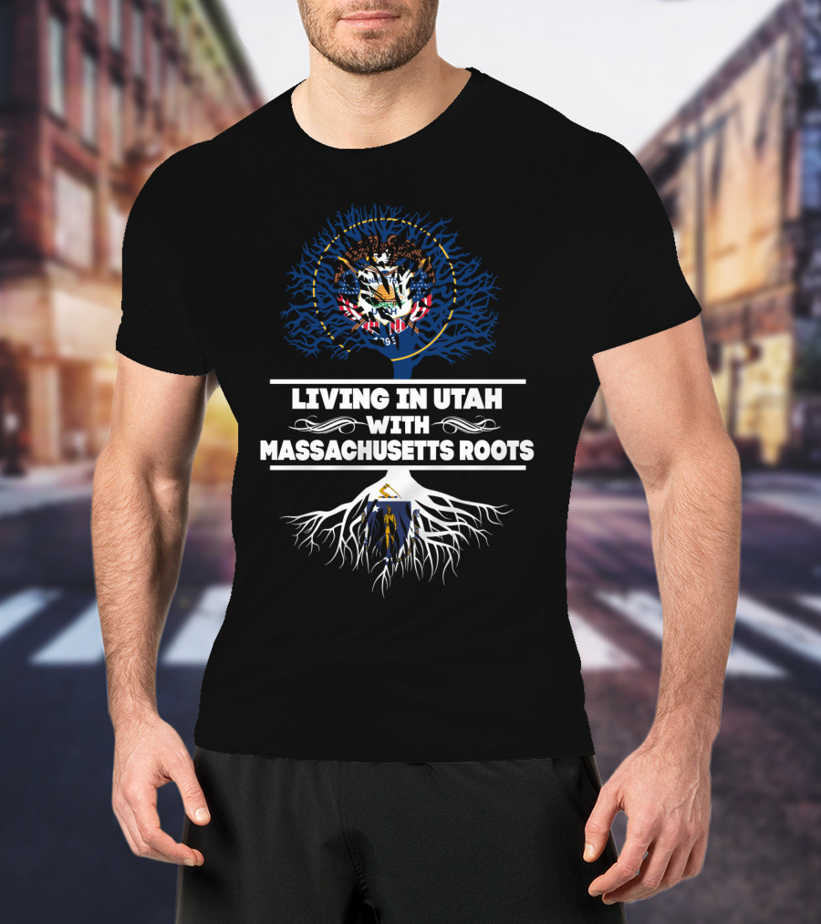 Utah Pride And Massachusetts Heritage: Embracing Dual State Identity With State Symbols And Roots T-Shirt