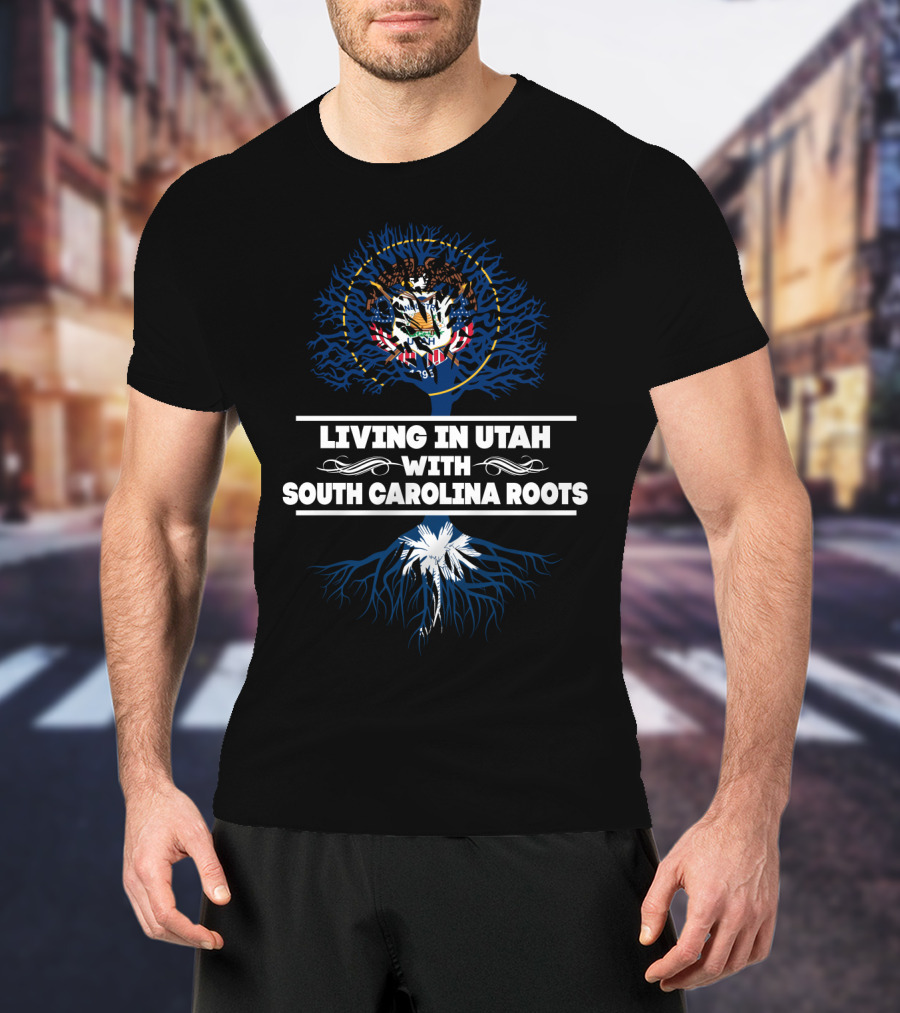 Utah State Emblem With South Carolina Palmetto Tree Roots Connection T-Shirt