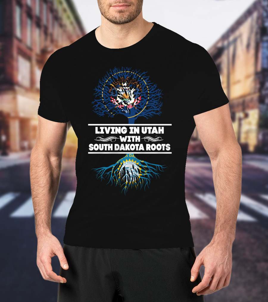 Living In Utah Embracing South Dakota Roots With State Seal Symbols T-Shirt
