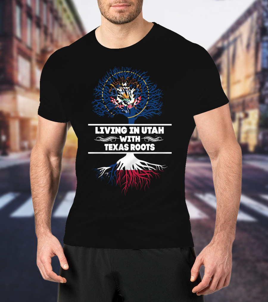 Living In Utah With Texas Roots Utah State Seal Tree T-Shirt