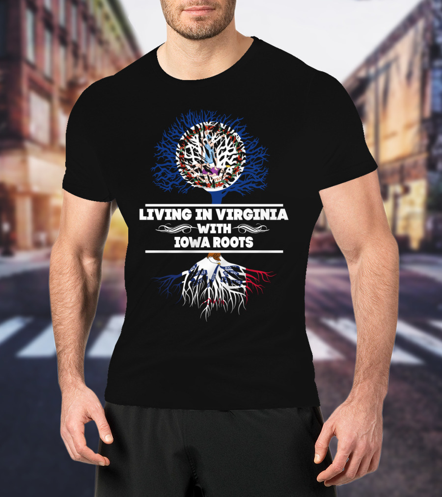 Virginia Life With Deep Iowa Roots Featuring Intertwined State-Themed Tree T-Shirt