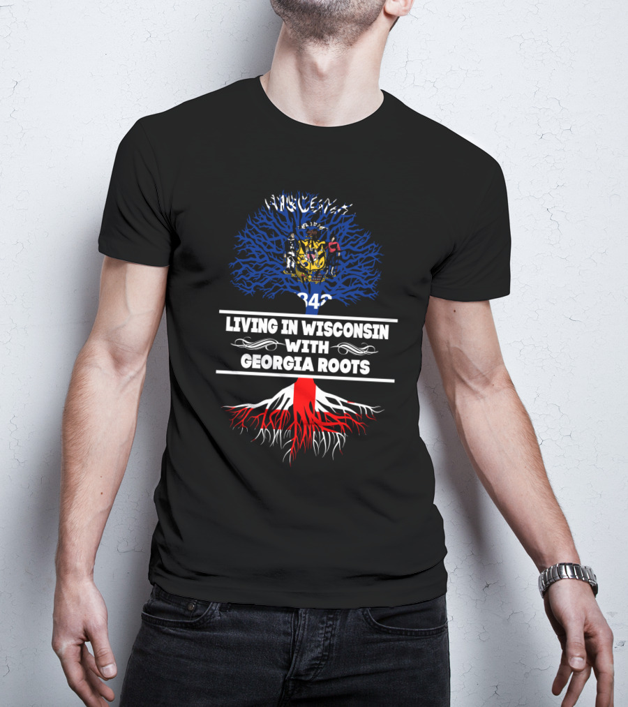 Wisconsin Pride Blending With Deep Georgia Roots And Blue Tree Symbolism T-Shirt