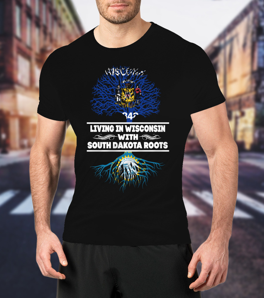 Wisconsin State Pride With South Dakota Heritage Featuring State Seals And Roots T-Shirt