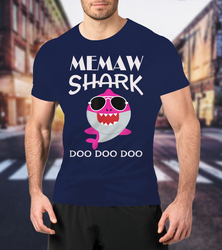 Memaw Shark Doo Doo Doo Sunglasses Pink Cartoon T-Shirt