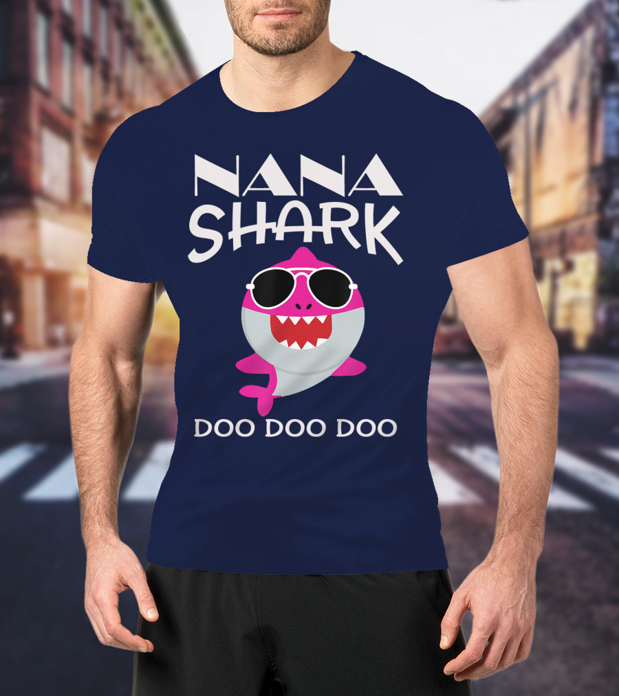 Nana Shark Doo Doo Doo Sunglasses Pink Cartoon T-Shirt