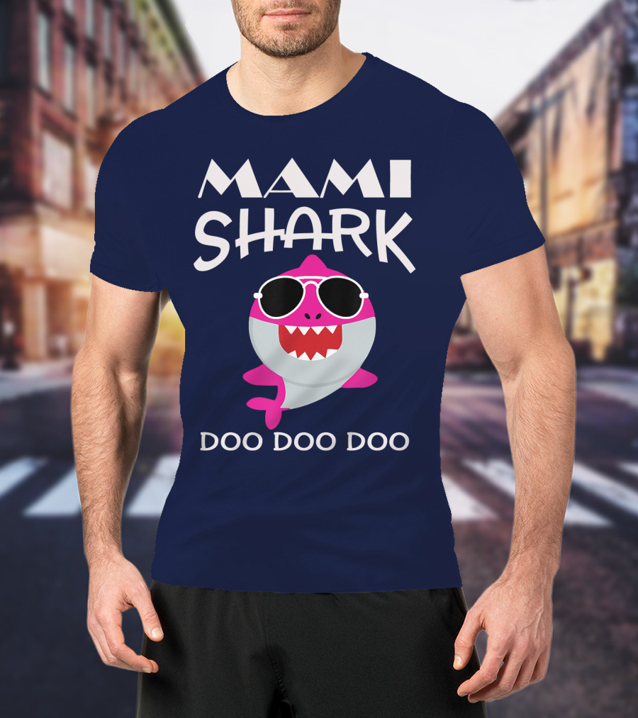 Mami Shark Doo Doo Doo Sunglasses Pink Cartoon T-Shirt