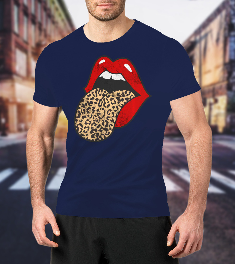 Red Lips Leopard Tongue Trendy Animal ASM T-Shirt