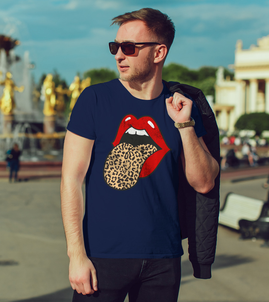 Red Lips Leopard Tongue Trendy Animal ASM T-Shirt