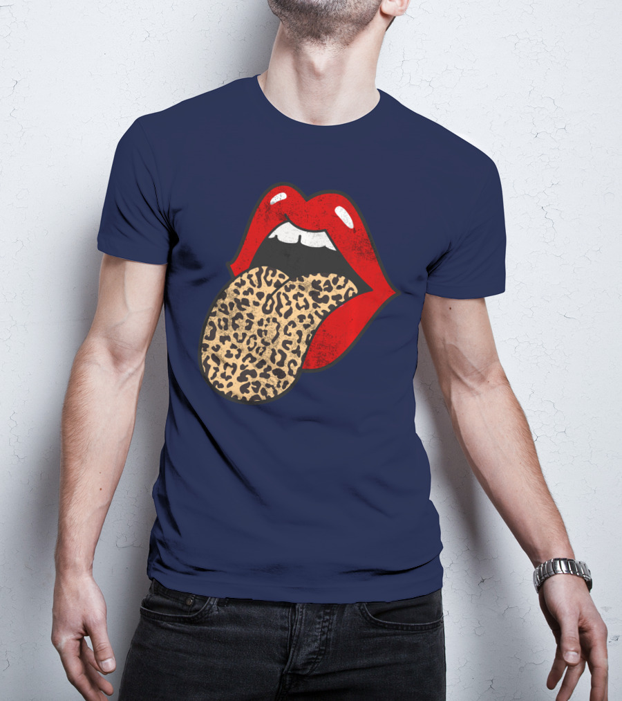 Red Lips Leopard Tongue Trendy Animal ASM T-Shirt