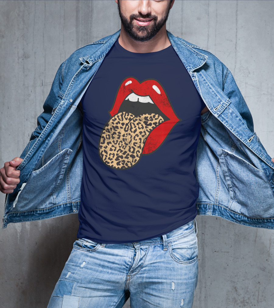 Red Lips Leopard Tongue Trendy Animal ASM T-Shirt