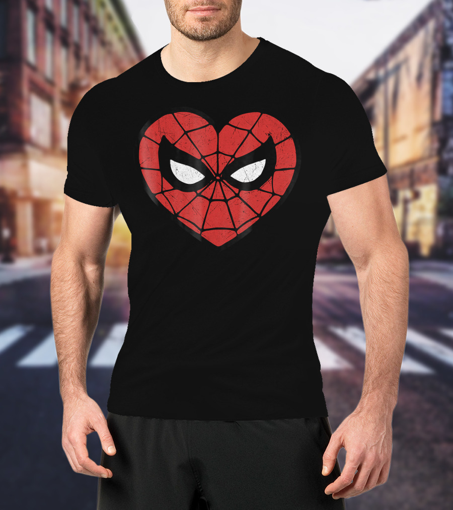 Marvel Spider Man Heart Face Mask Valentines T-Shirt