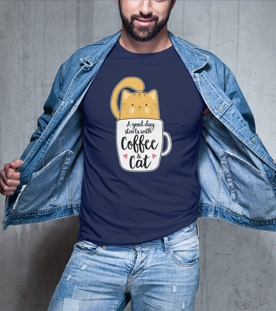 Funny Orange Cat A Good Day Starts With Coffee And Cat T-Shirt