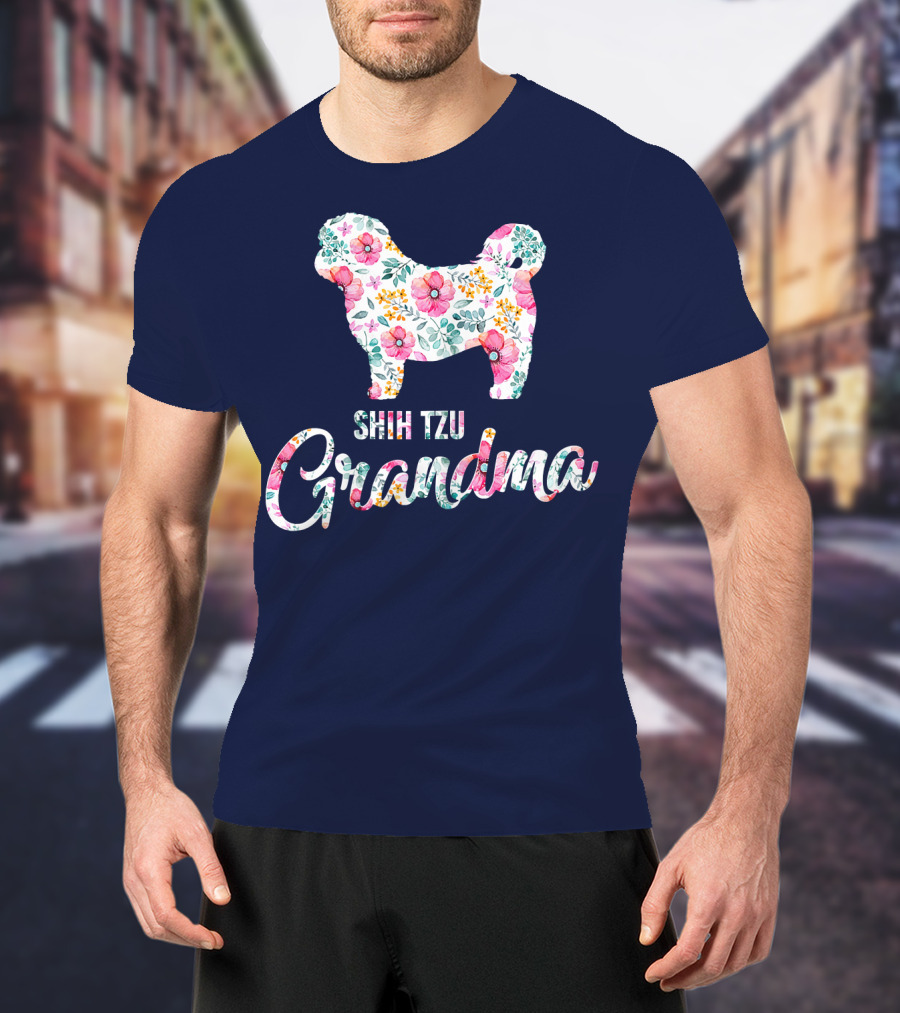 Shih Tzu Grandma Floral Dog T-Shirt