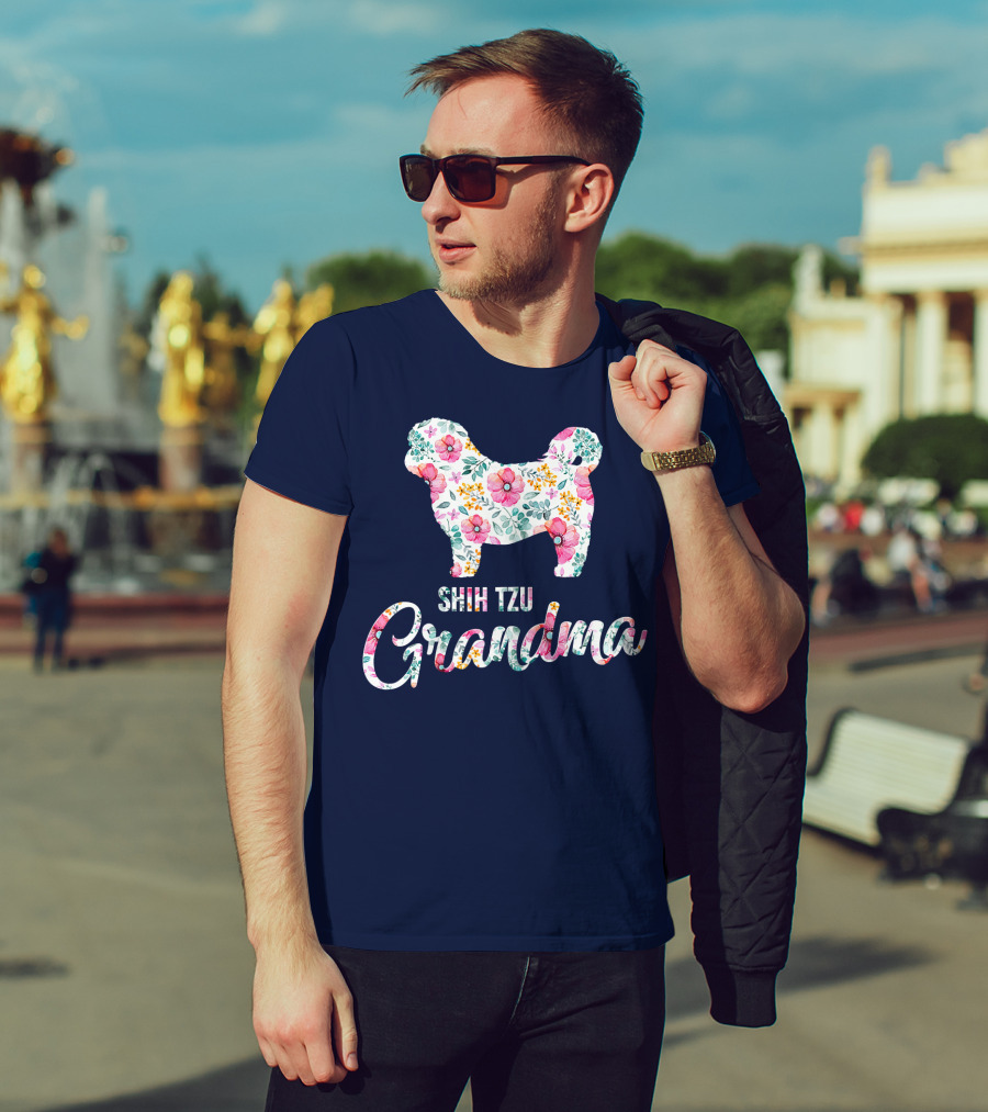 Shih Tzu Grandma Floral Dog T-Shirt