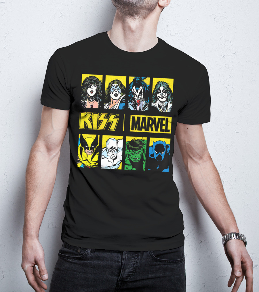 KISS Marvel Wolverine Hulk Black Panther Hero Portrait Boxes T-Shirt