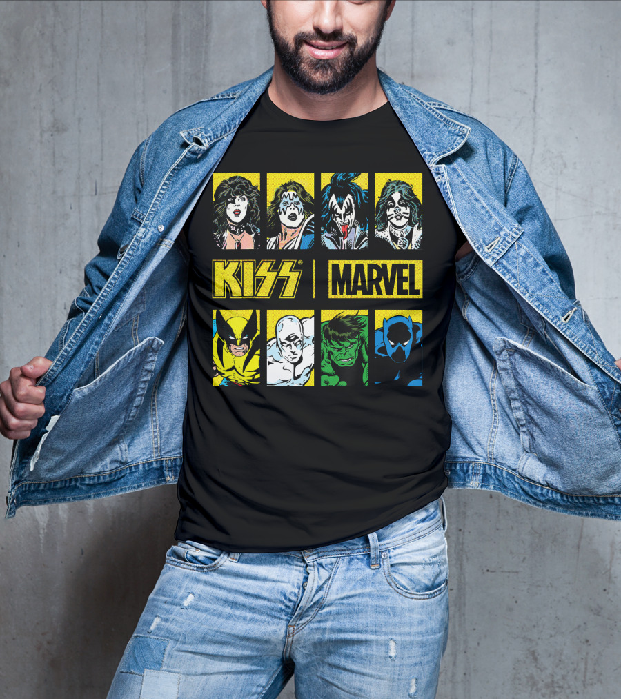 KISS Marvel Wolverine Hulk Black Panther Hero Portrait Boxes T-Shirt