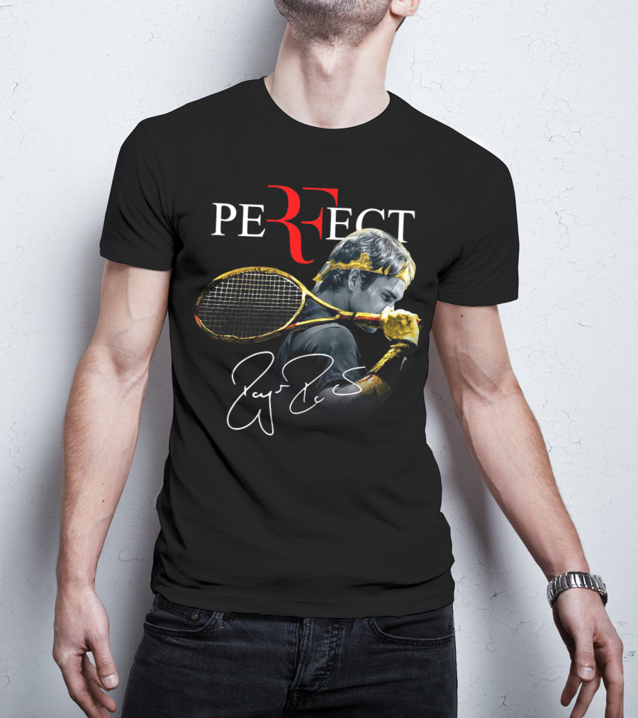 Roger Federer Perfect Tennis Tribute Racket Signature Iconic Moment T-Shirt
