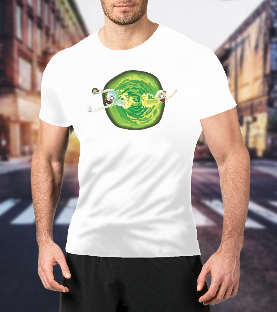 Rick And Morty Animated Portal Gun Adventure Scene T-Shirt