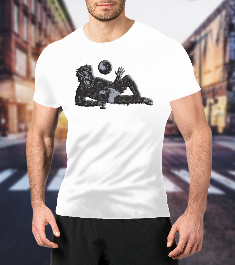 Laid-Back Monkey With Sunglasses And Drink Under The Moon T-Shirt