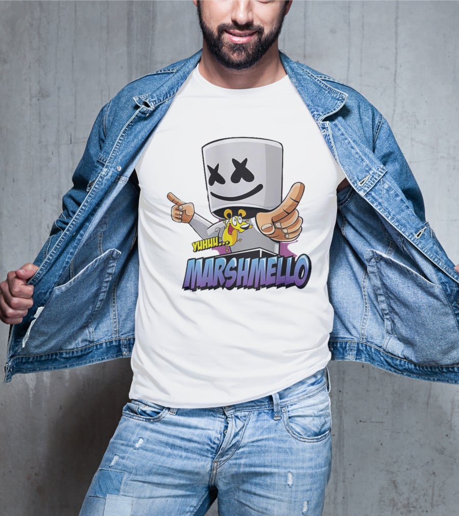 Marshmello Yuhuuu Cartoon Styled Short Sleeve T-Shirt