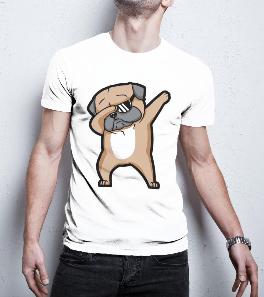 Dabbing Pug With Sunglasses Dance Pose Drawing T-Shirt