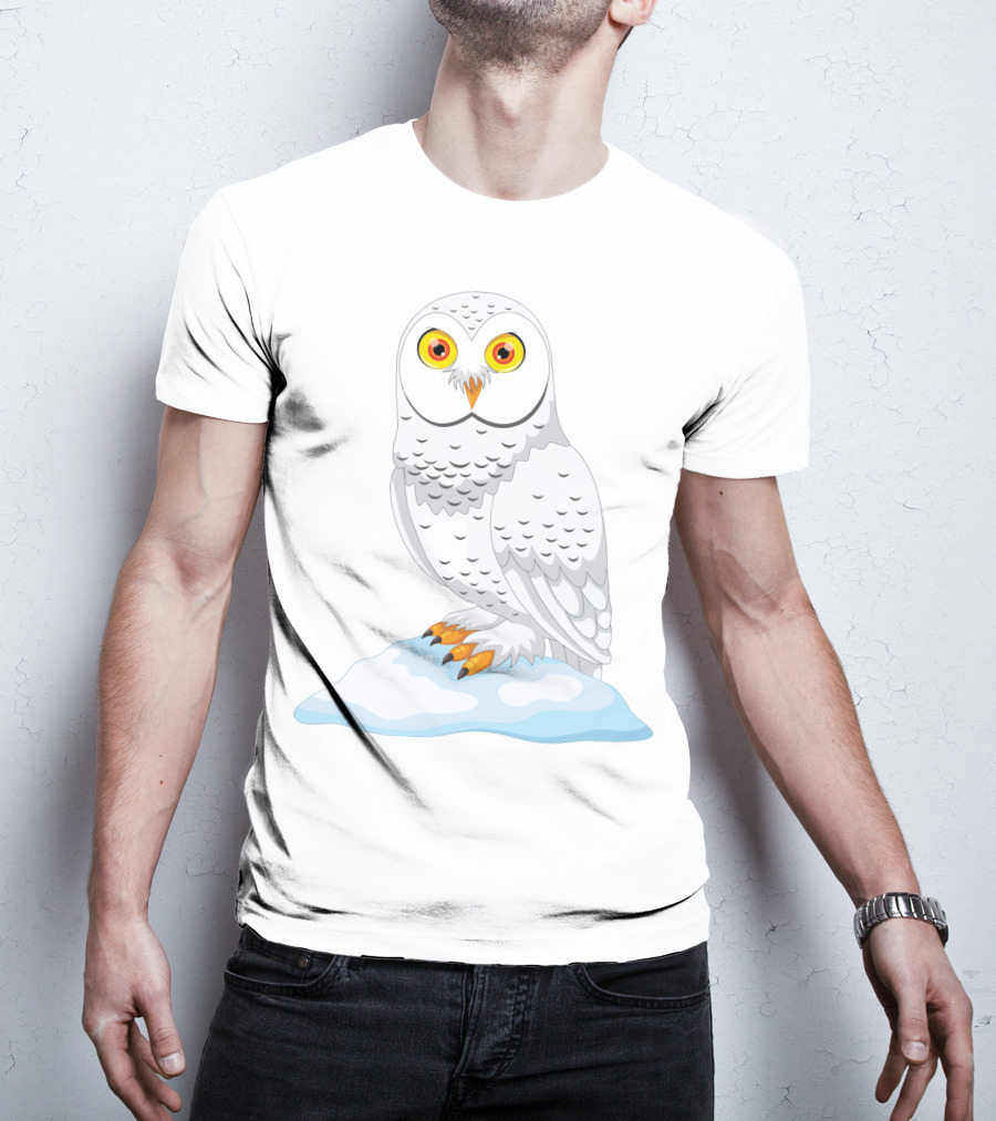Cute Cartoon Arctic Owl Sitting On Snow T-Shirt