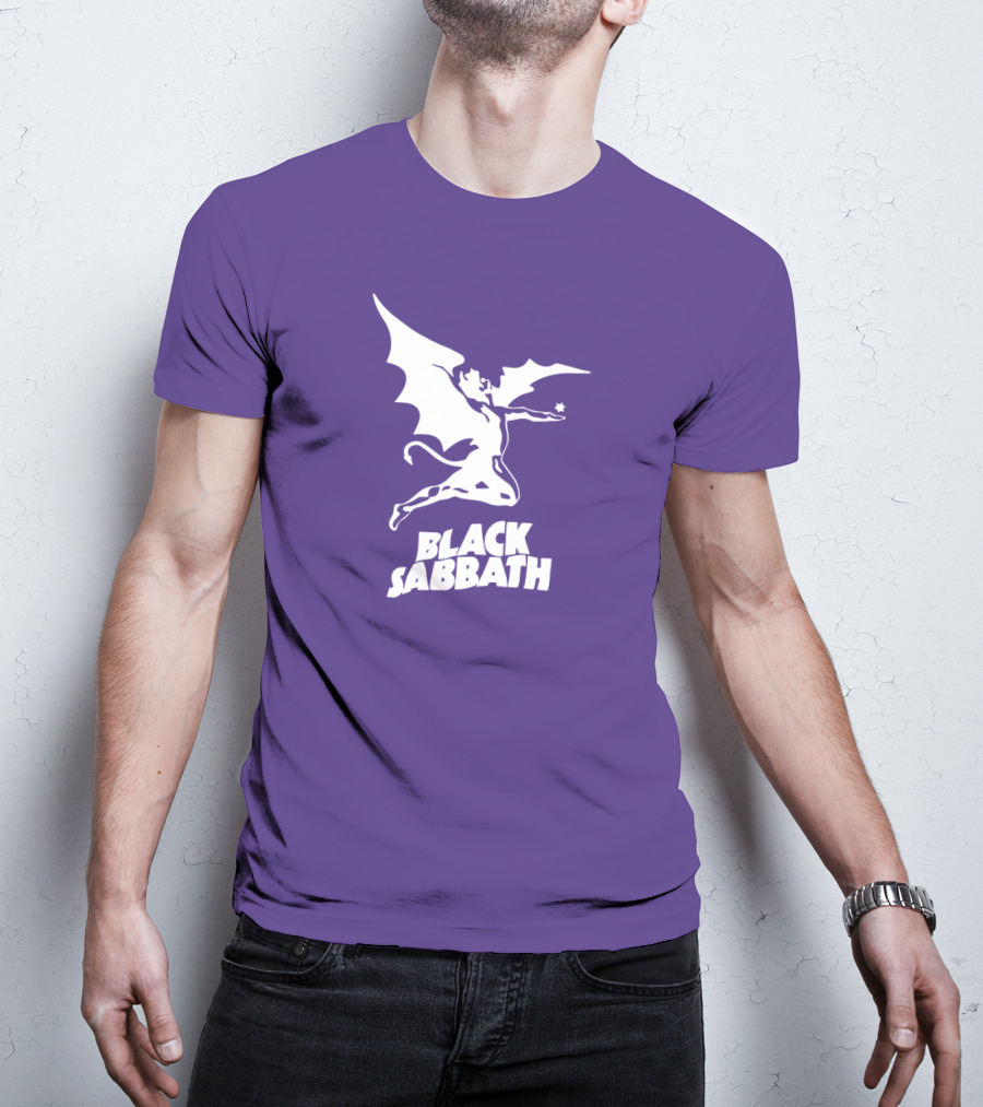Black Sabbath Flying Devil Logo Purple Background T-Shirt