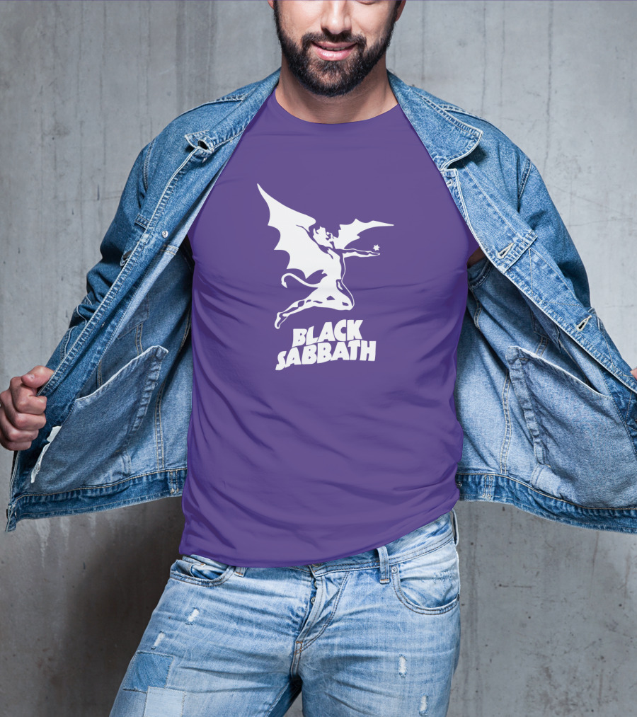 Black Sabbath Flying Devil Logo Purple Background T-Shirt